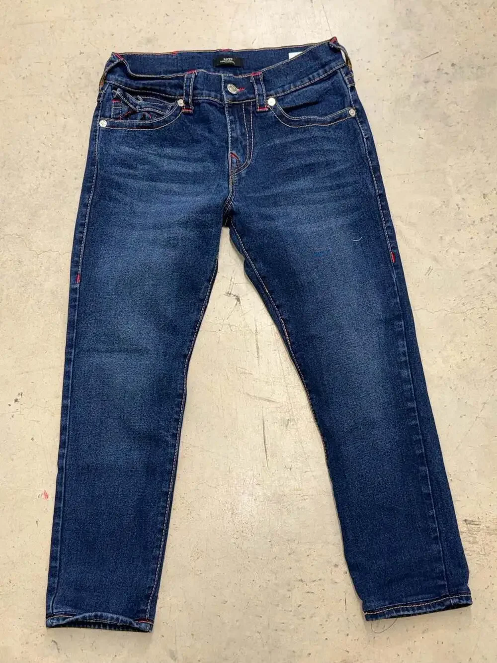 True Religion Men's Rocco Relaxed Skinny Jeans Size 30 Dark Blue Red Contrast St